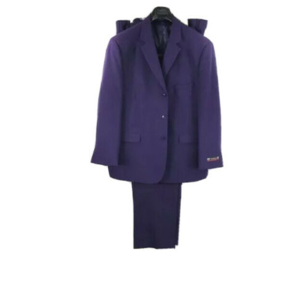 Pacelli Men's 3 Piece Suit Purple 3 Button Jacket Vest Pleated Pants Polyester
